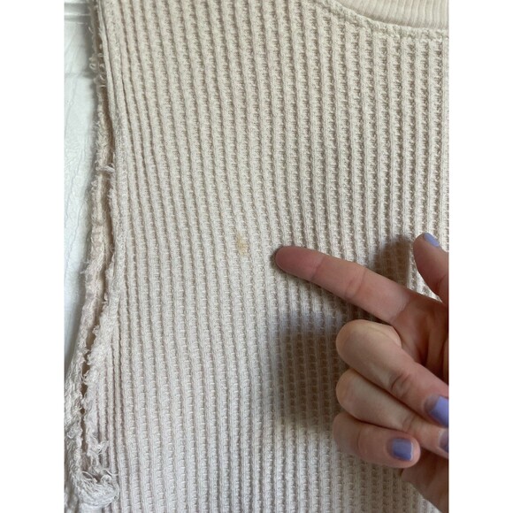 Free People Ivory Waffle Knit Open Sides tank top sleeveless Size M READ!! - Picture 3 of 8